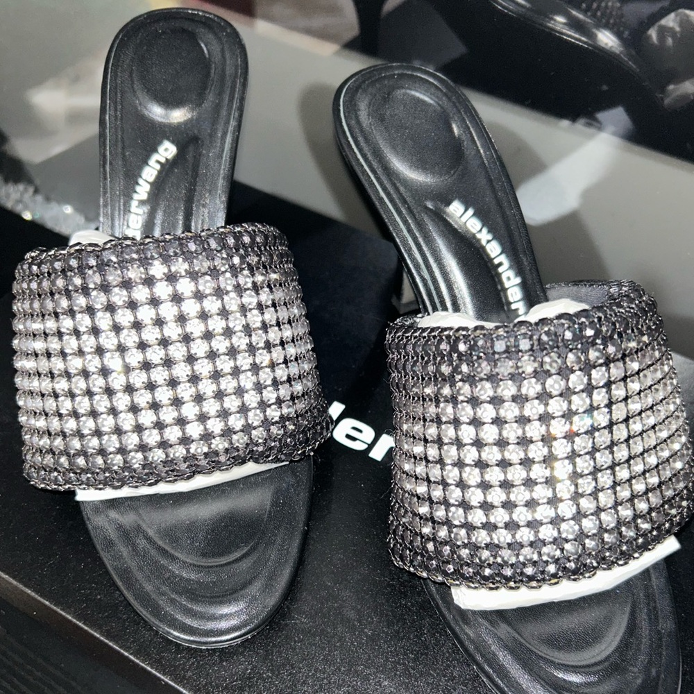 Alexander Wang Black and Silver Rhinestone Mules
